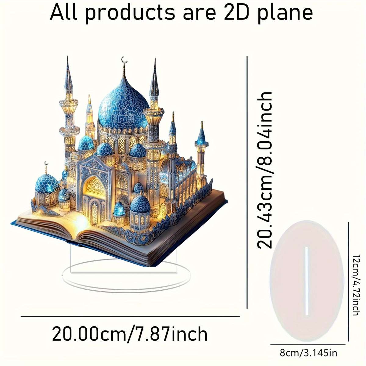 2D Flat Acrylic Flat Mosque Model Elegant Blue Golden Mosque Design