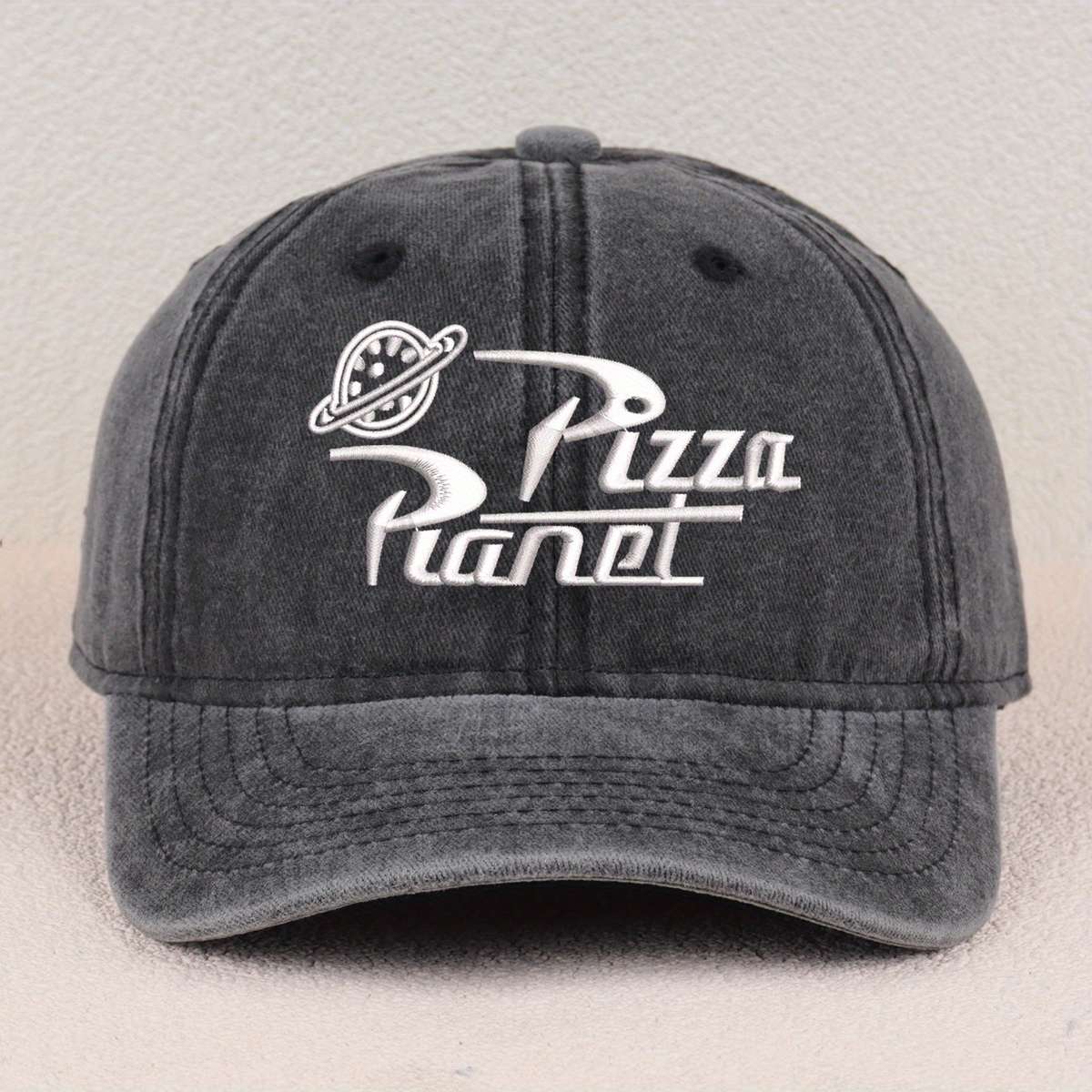 1pc Adjustable VERG Pizza Planet Embroidered Baseball Cap Sun Protection Washed Gray Polyester U