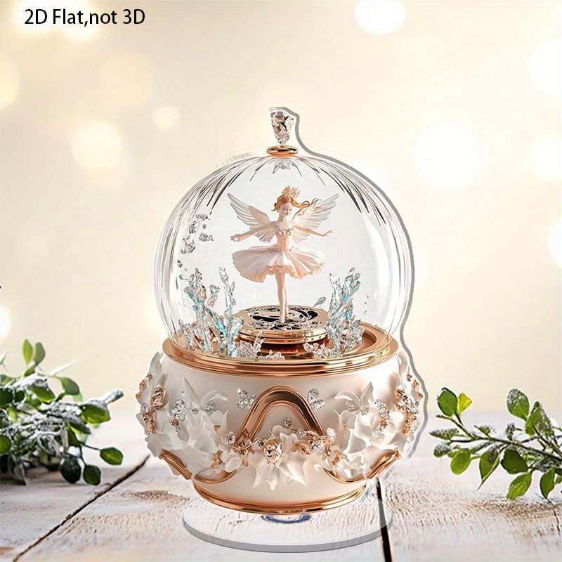 1pc 2D Flat   Rotating Acrylic Music Box with Dancing Angel or Ballet Dancer Elegant Rose