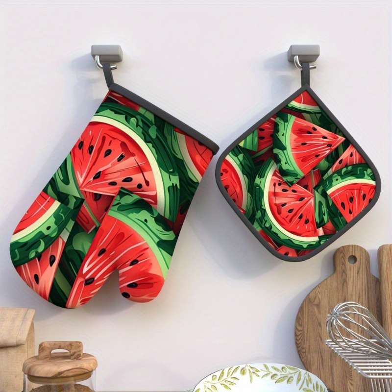 2pcs Vibrant Watermelon Heat-Resistant Oven Mitts