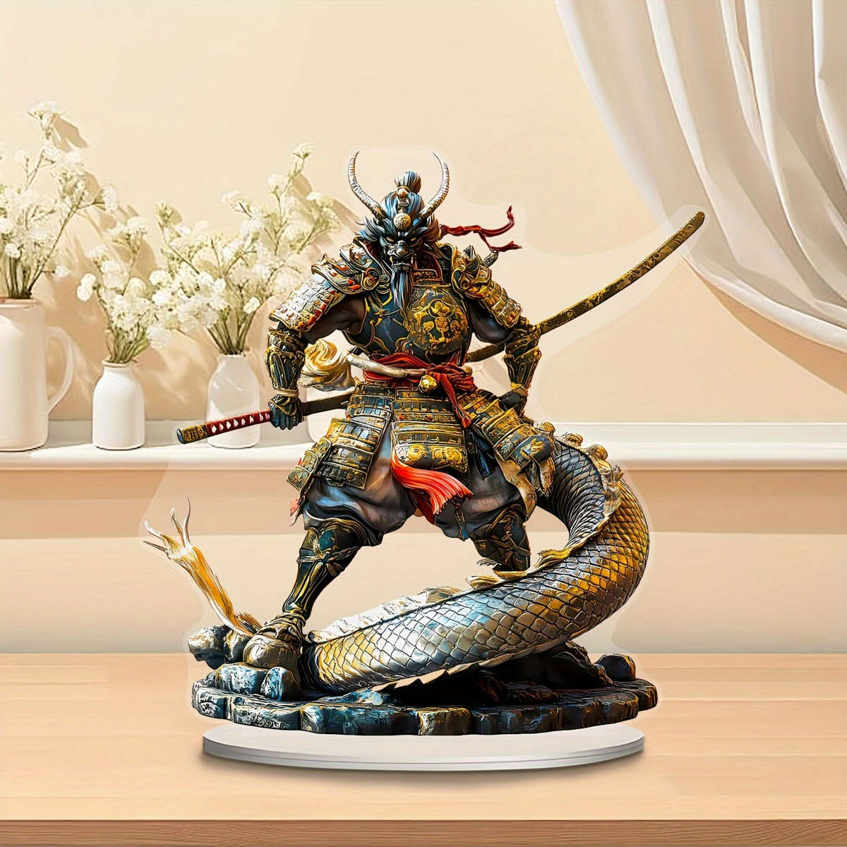 1pc 2D Flat  One  Samurai and Dragon Ornament Acrylic Desktop Decor Multifunctional Creati