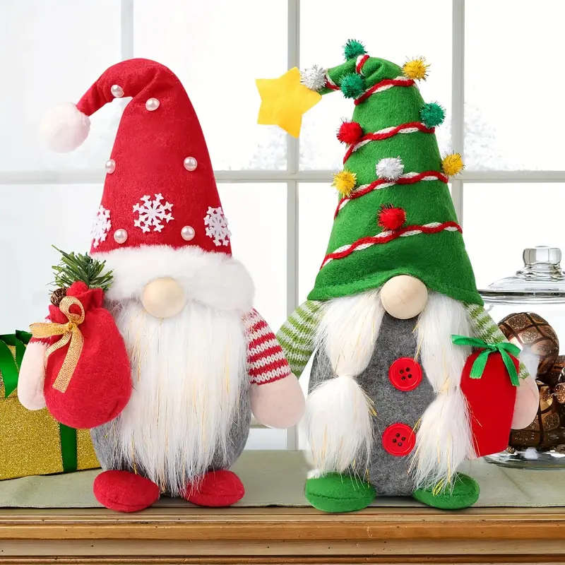 2 Festive Christmas Gnome Plush Decorations