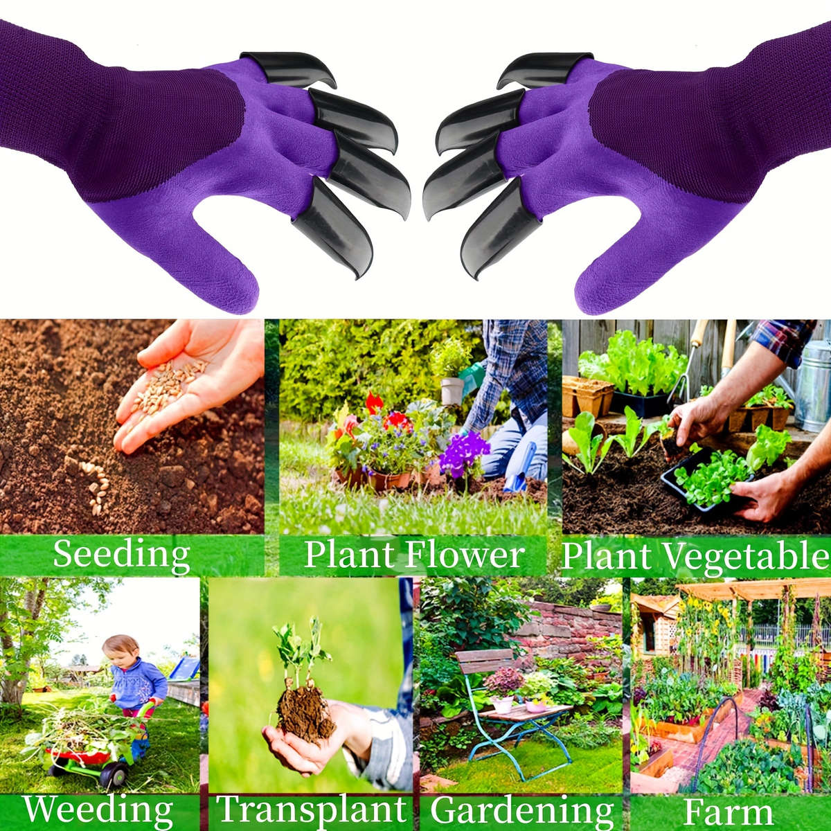 1Pair Purple 23cm Multi Purpose Work Gloves