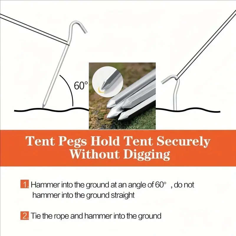 8 Pieces Metal Heavy Duty Tent Pegs with Hooks