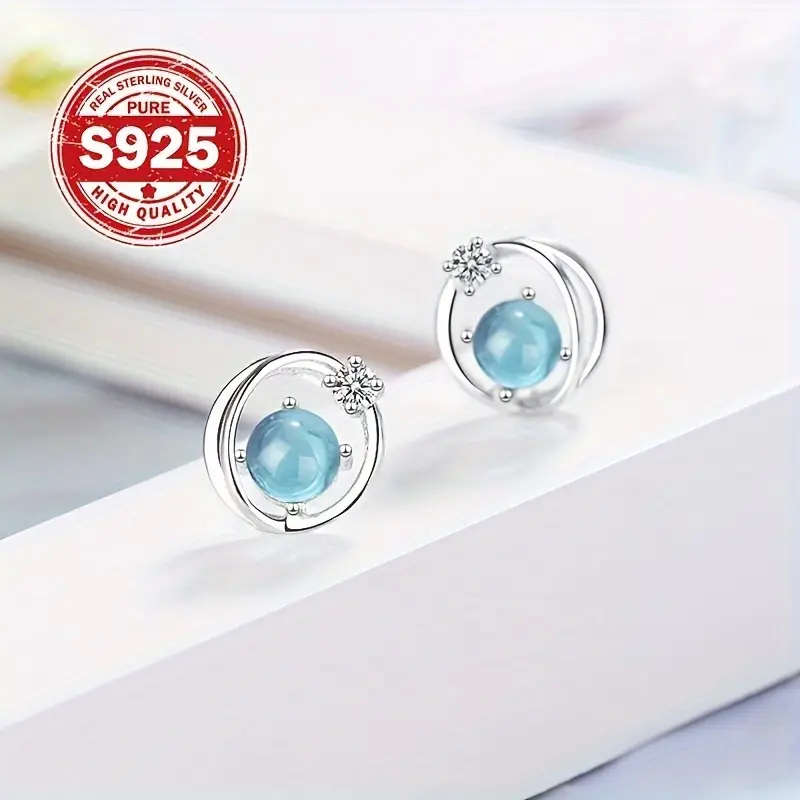 925 Silver Plated Inlaid Synthetic Zirconia Earrings
