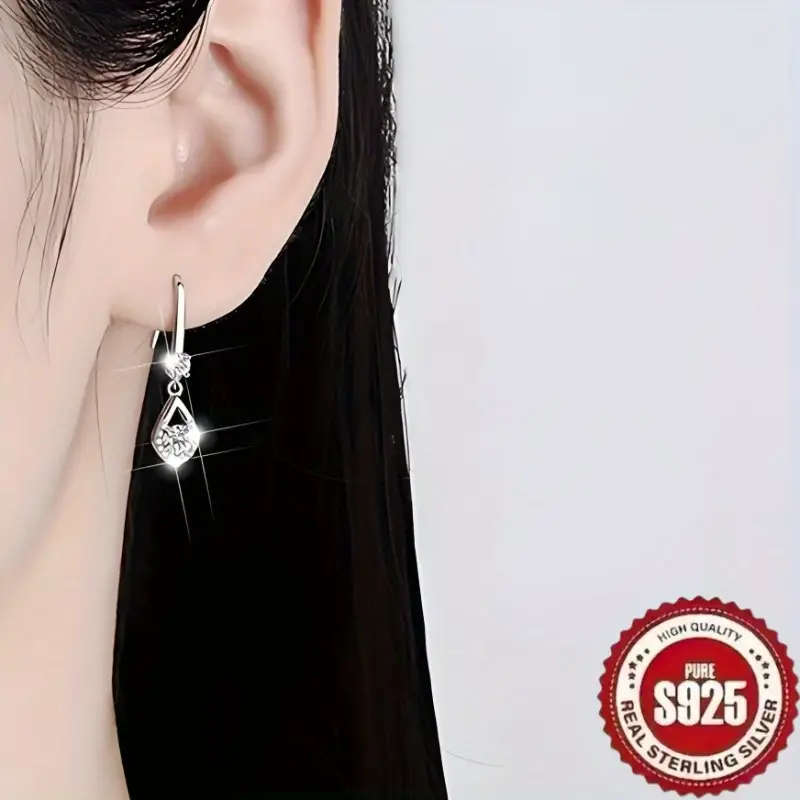 925 Sterling Silver fashion Earrings with inlaid with Round Synthetic Zirconia