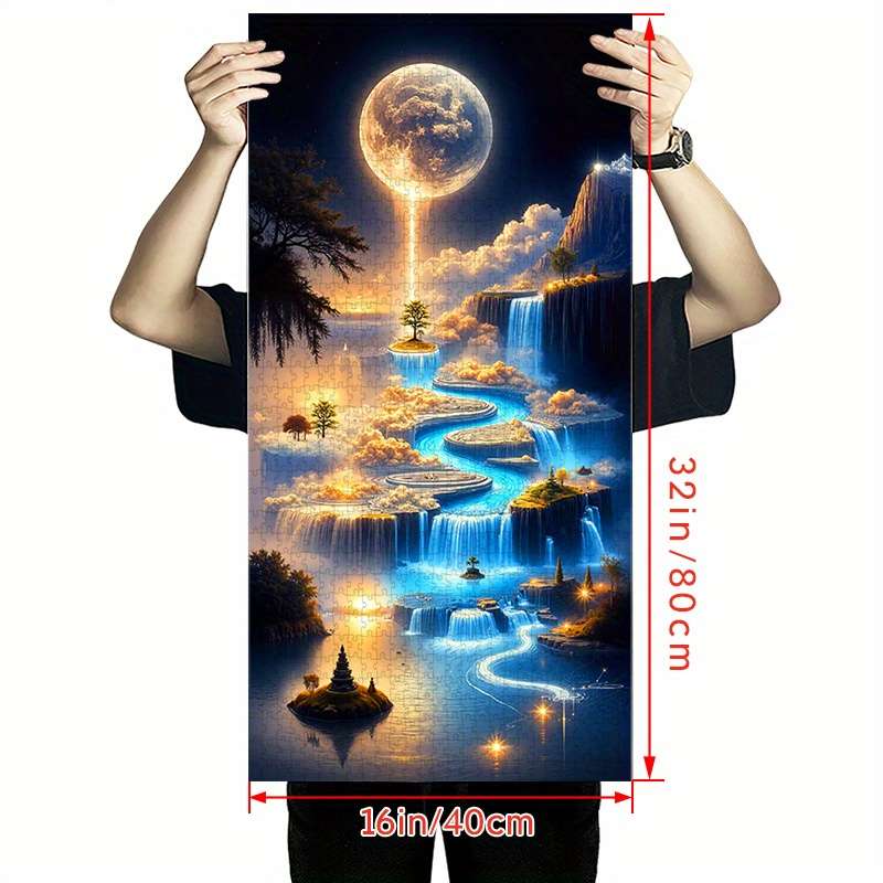 1000pcs Moonlight Waterfall Jigsaw Puzzle Large 80x40cm Paper Puzzle with Luminous