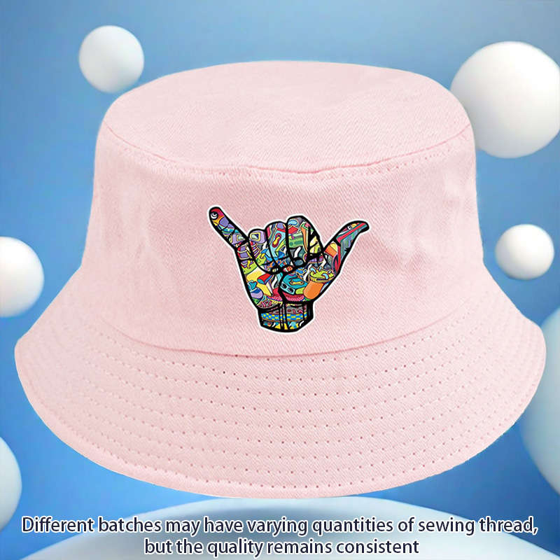 A Fisherman Hat Featuring a Colorful 'Hip-Hop' Gesture Pattern Versatile And Available in Mult