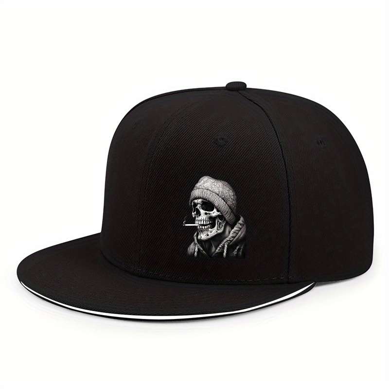 Urban Streetwear Baseball Cap Unisex Polyester Snapback Hat with Skull Graphic Sun Protecti