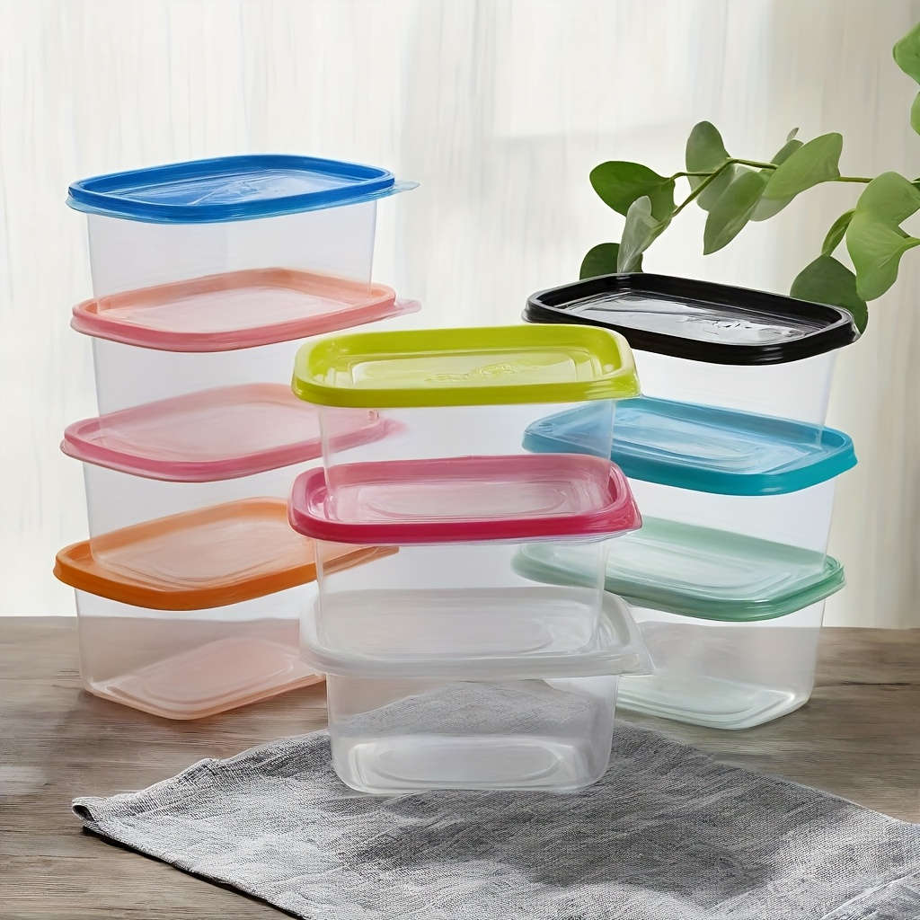 10pcs Stackable BPA-Free Plastic Food Storage Containers Set Square Lunch Boxes with Flip Top