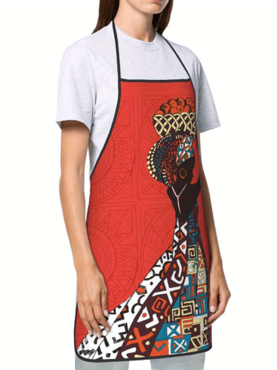 1pc African-Inspired Vintage Apron 100% Polyester Woven Fabric 190g m? Slight Stretch Patterned