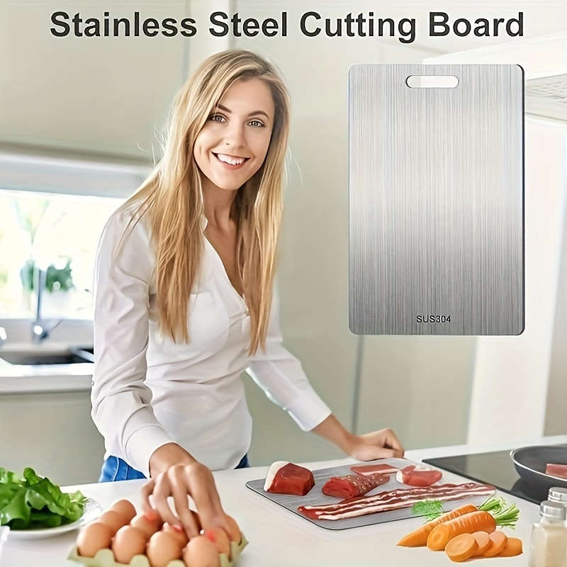 1pc 304 Stainless Steel Cutting Board Double-Sided Food Grade 23x34cm
