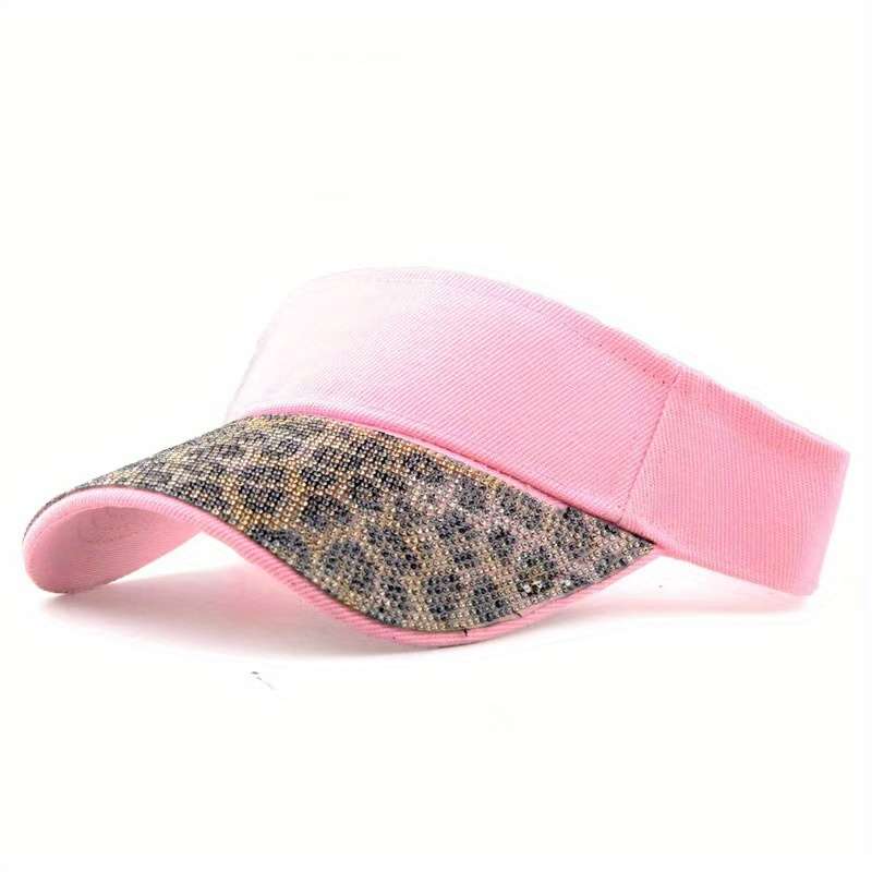 of a New Women'S Leopard Print Stylish Sun Hat Adorned with Crystals a Versatile Brimless