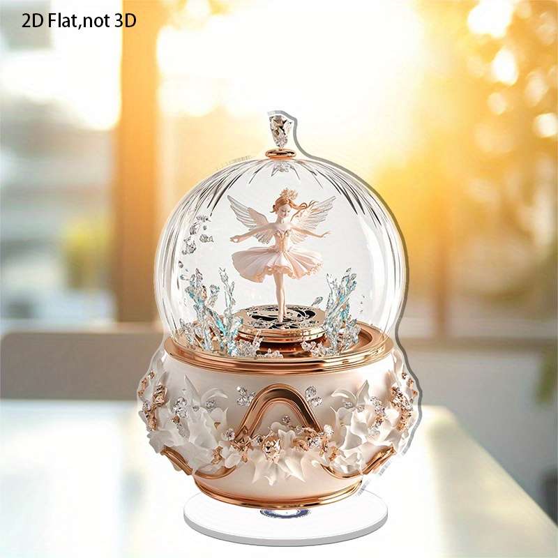 1pc 2D Flat   Rotating Acrylic Music Box with Dancing Angel or Ballet Dancer Elegant Rose