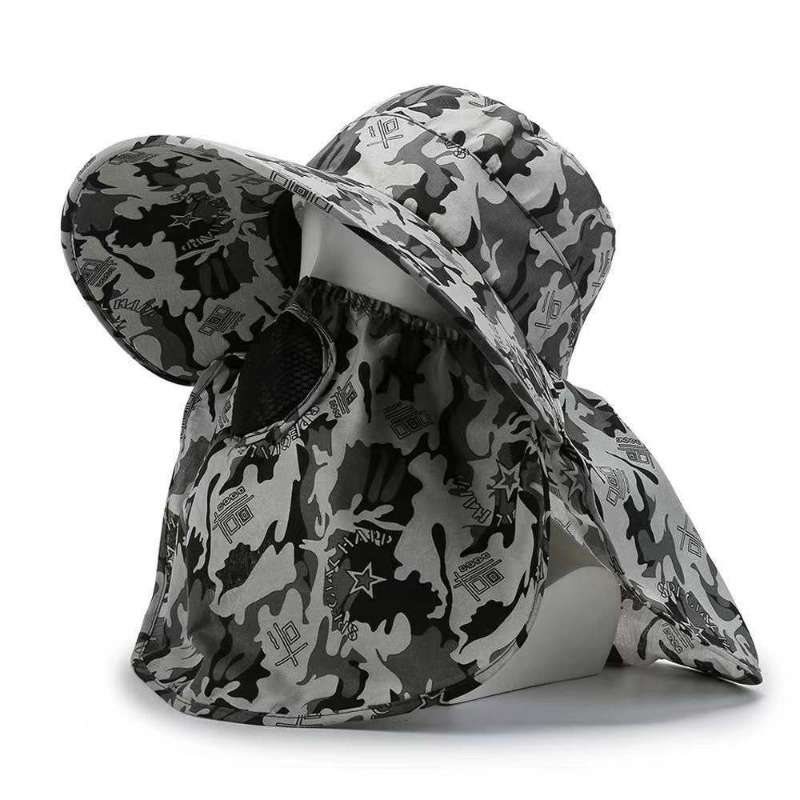 Men'S Camouflage Sun Protection Hat with Face Cover Ideal