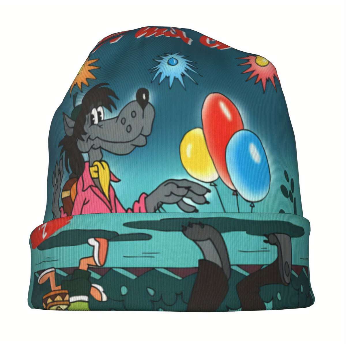 Biihudu Men'S Wolf Rabbit Beanie Caps Polyester 95% Elastane 5% Funky Fashion Knitting For
