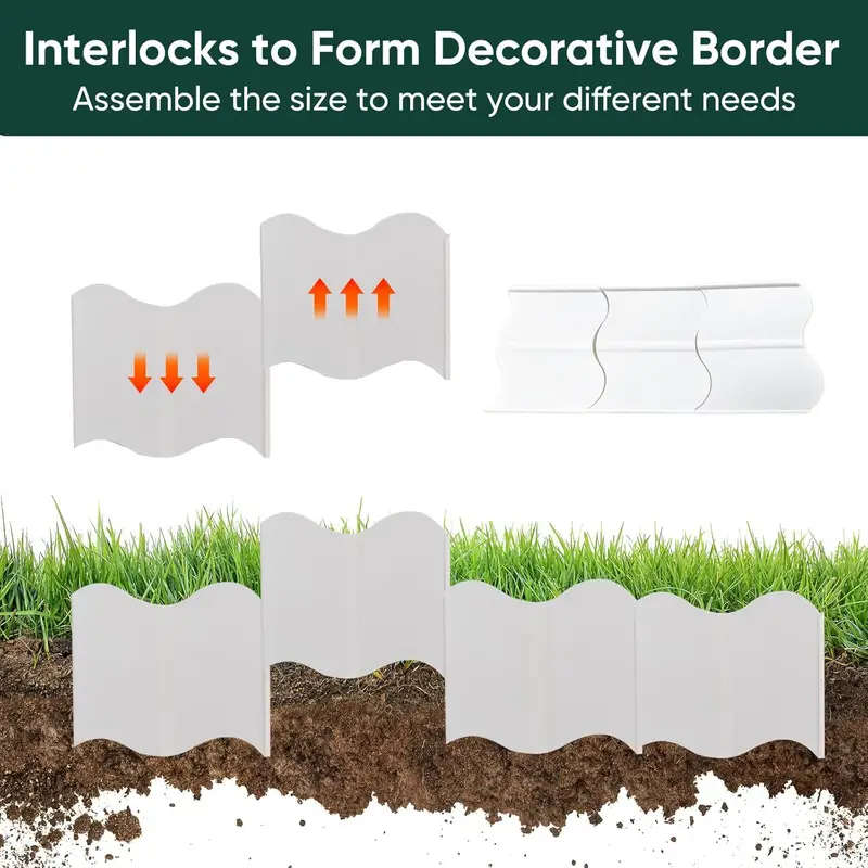 21-Piece Interlocking Landscape Fence Edging White