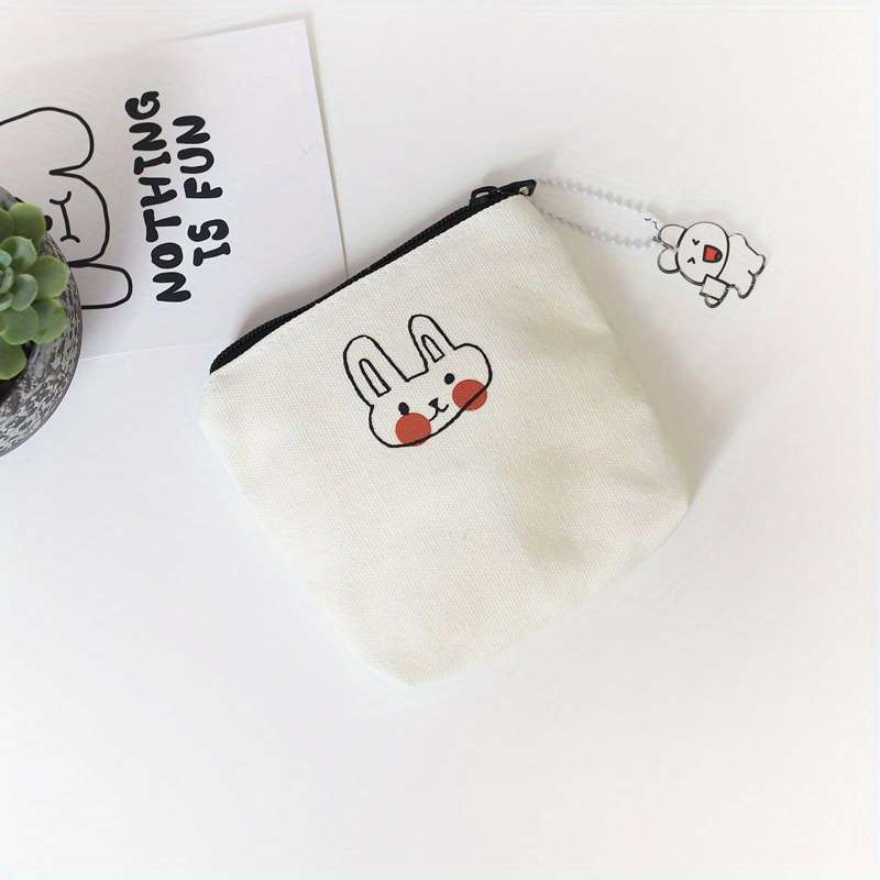 Small Canvas Cute Bunny Coin Purse Simple Fresh Hand Wash Or Professional Dry Clean