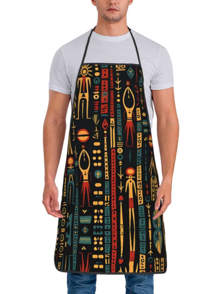 1pc Vintage African Ethnic Print Apron 100% Polyester Woven Fabric Slight Stretch Patterned Cook