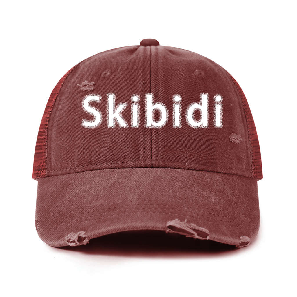 1pc Skibidi Printed Baseball Cap Solid Color Washed Distressed Mesh Trucker Hat Breathable Adjustab