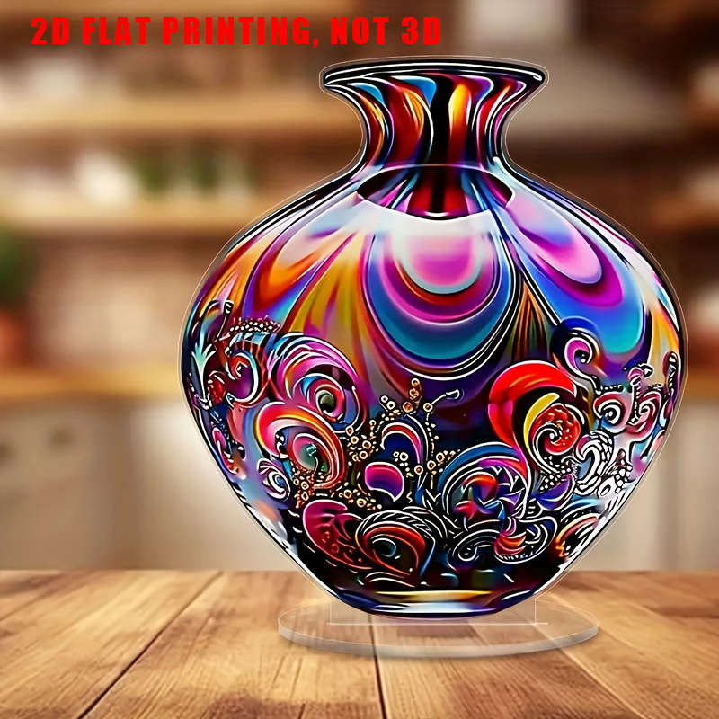 2D Flat Acrylic Vase Vibrant Floral Swirl Design High-Quality Acrylic Desktop Decor