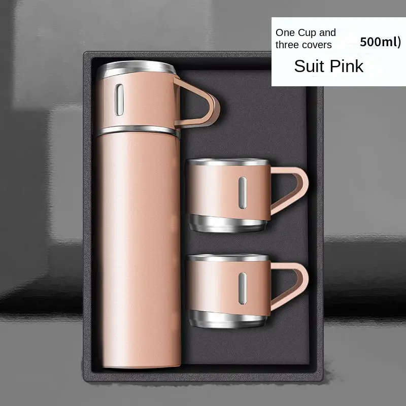 Set of 3 Vacuum Flasks Including a 500ml/16.9oz Thermal Mug for Business Use Made of Stainless Steel