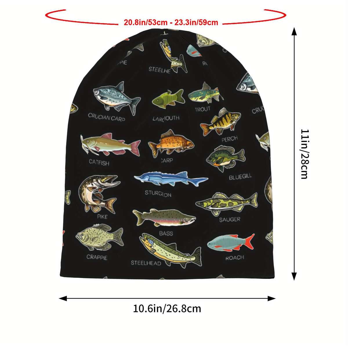 Men's Fashionable Knit Skull Cap with Freshwater Fish Design Stretchy Polyester Blend Novelt