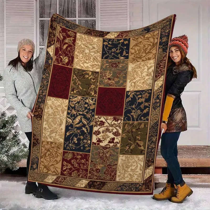 Bohemian Patchwork Flannel Throw Blanket 150*200cm