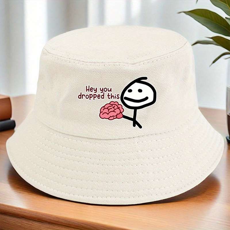 1pc "Hey You Dropped" Printed Bucket Hat Lightweight Polyester Woven Non-Stretch Multicolor