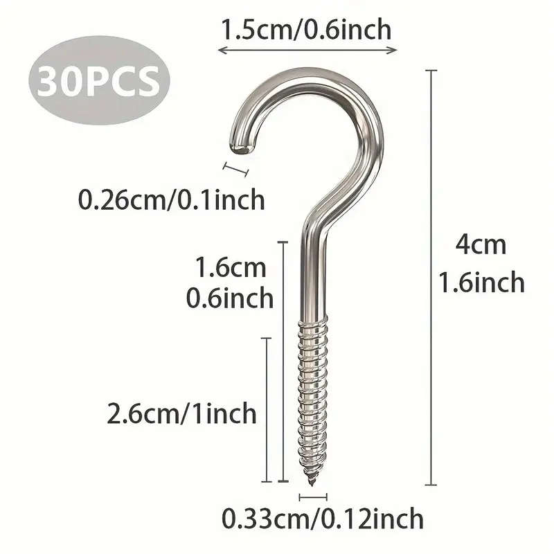 30pcs High Performance Metal Screw Hooks Traditional Style Silvery Easy Assembly Rust-Resistant for