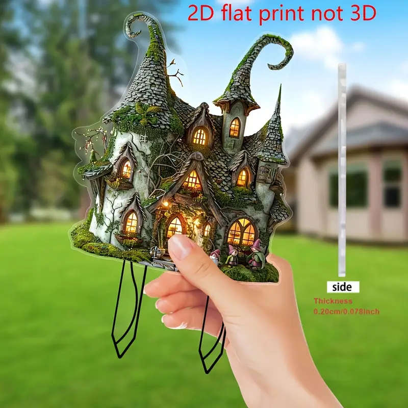 2D Flat Charming Fairytale Cottage Acrylic Garden Stake