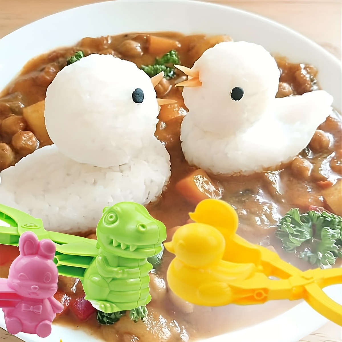 3pcs Rice Ball Molds Set Cute Animal Shaped Rice Balls Dinosaur Rabbit Duck Designs Plastic