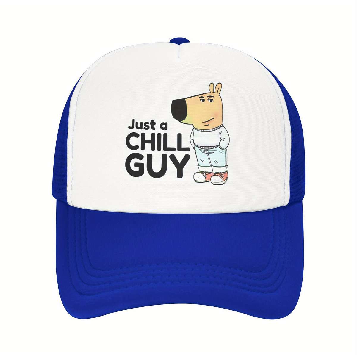 1pc Chill Guy Cartoon Print Baseball Cap 100% Polyester Adjustable Snapback Trucker Hat Lightwei