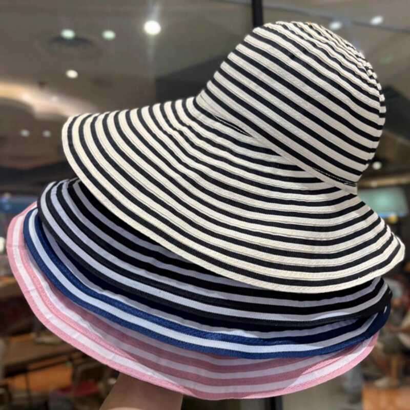 Women'S Summer Foldable Striped Bucket Hat with Large Brim
