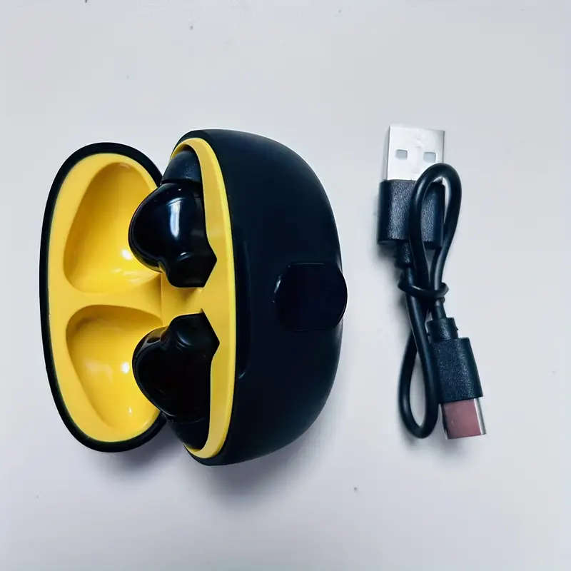 Sleek Black Yellow Wireless Earbuds with LED Power Indicator Hi-Fi Stereo Sound Anime-Inspired Desig