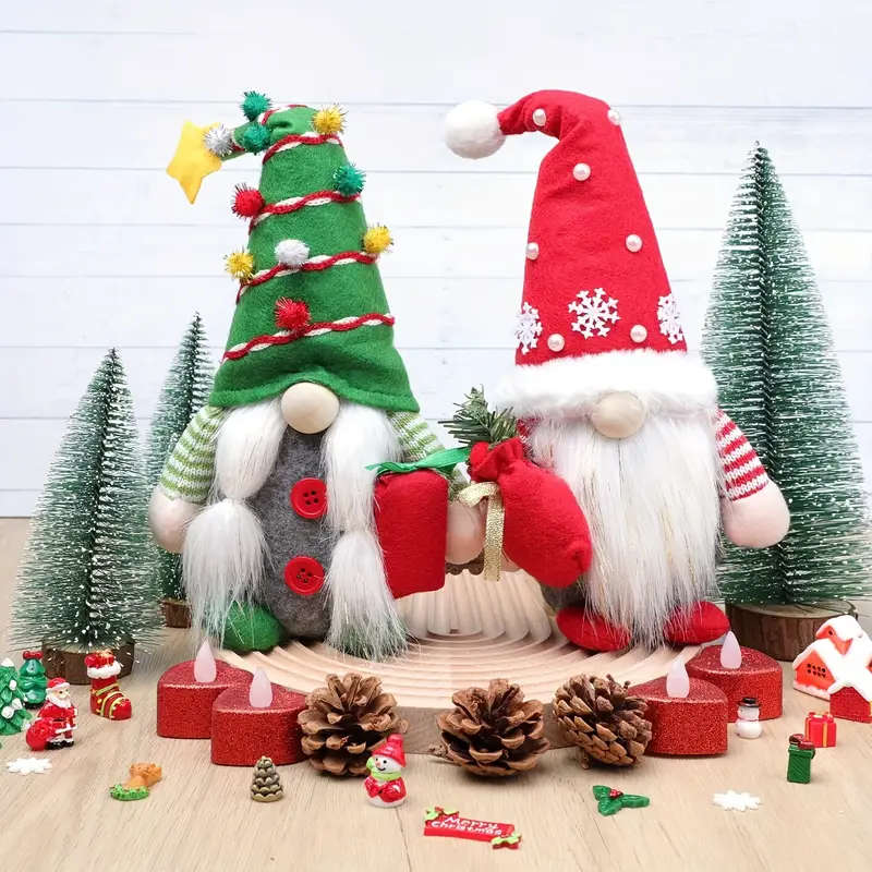 2 Festive Christmas Gnome Plush Decorations
