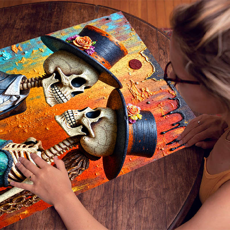 1000pcs Mr. Mrs. Skeleton Jigsaw Puzzle for Adults Victorian-Style Art with Top H