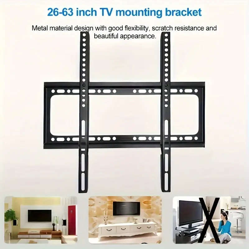 26-63-Inch Screen Iron Fixed TV Wall Bracket, Ultra-Thin Compatible, Strong 55-Pound Weight Capacit