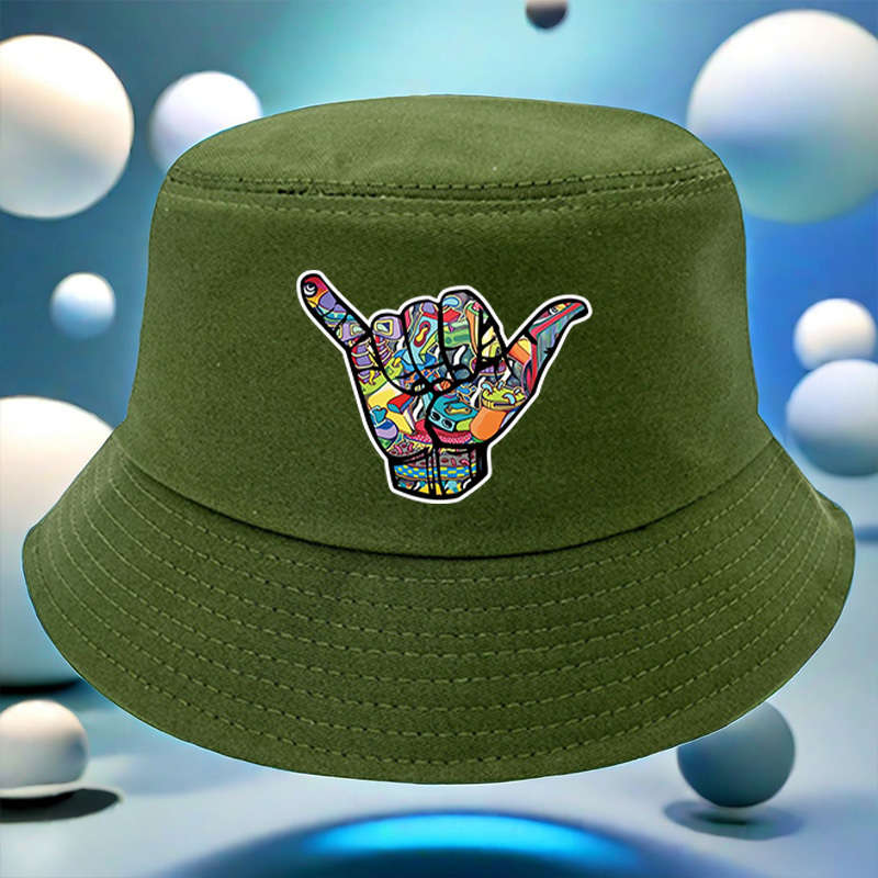 A Fisherman Hat Featuring a Colorful 'Hip-Hop' Gesture Pattern Versatile And Available in Mult