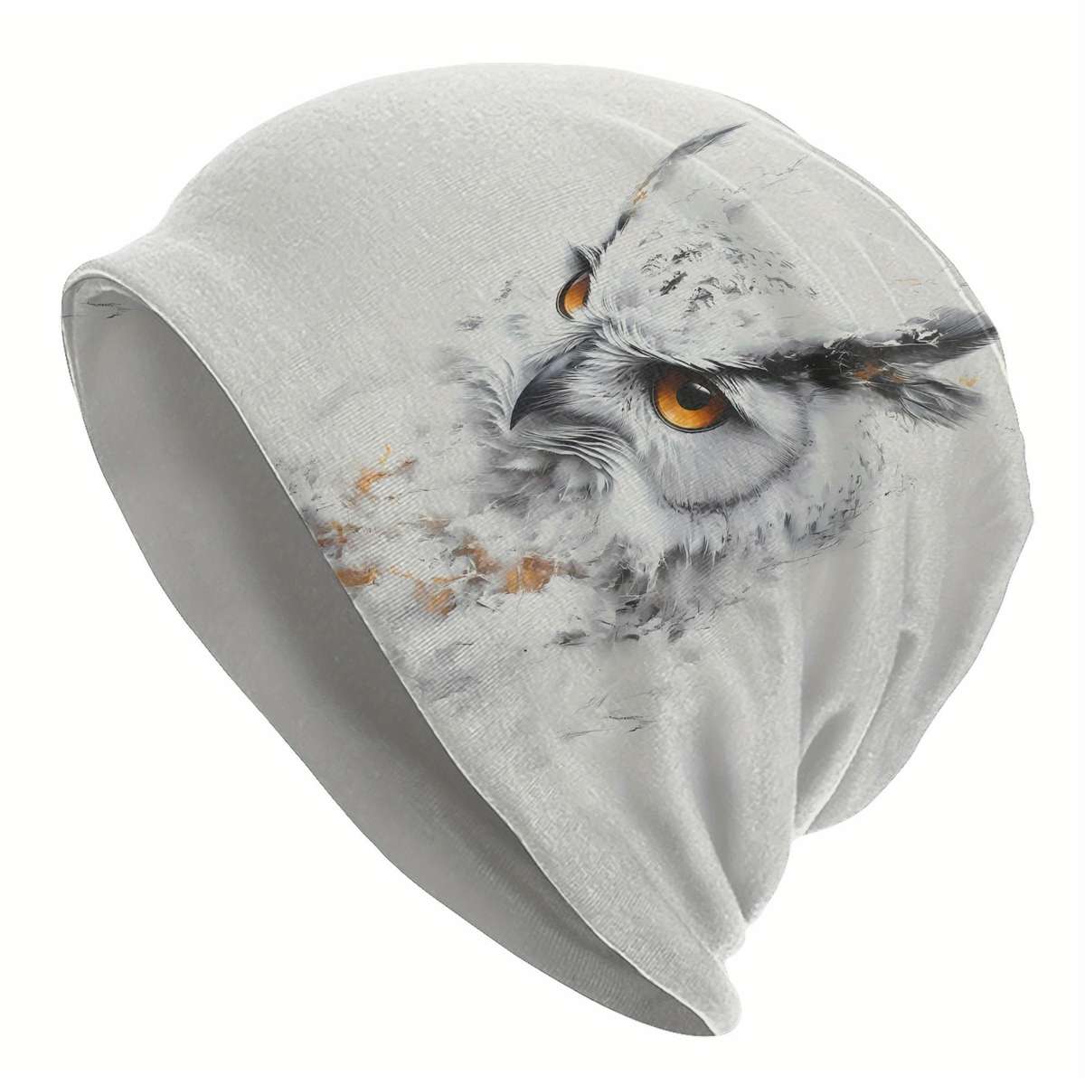 Biihudu Men'S Snowy Owl Beanie Cap Funky Knit Hat With Realistic Owl Design Soft Polyester