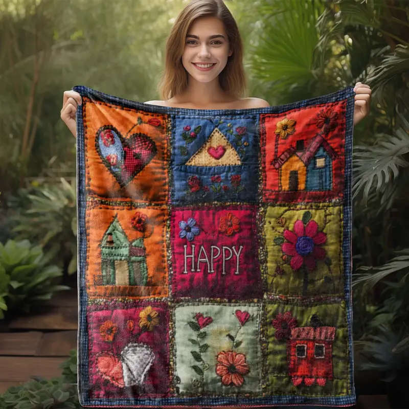 Throw Blanket With Heart And Floral Patchwork Design 130*150cm