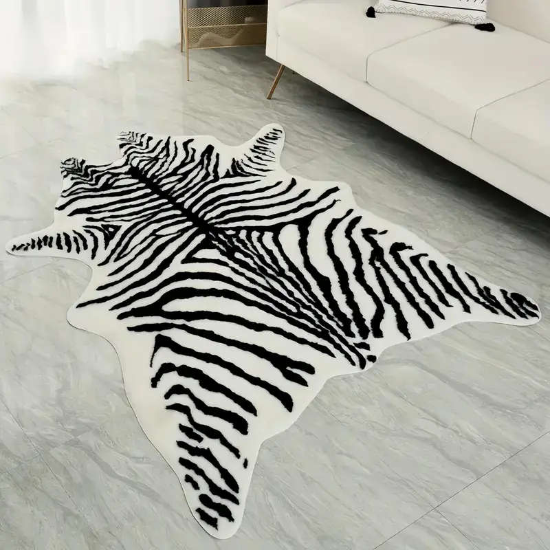 Large Zebra Print Velvet Area Mat - Soft, Washable, Non-Slip, Suitable for Living Room