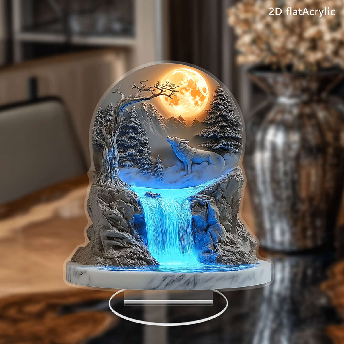 1pc 2D Flat 1 wolf howling during a full moon