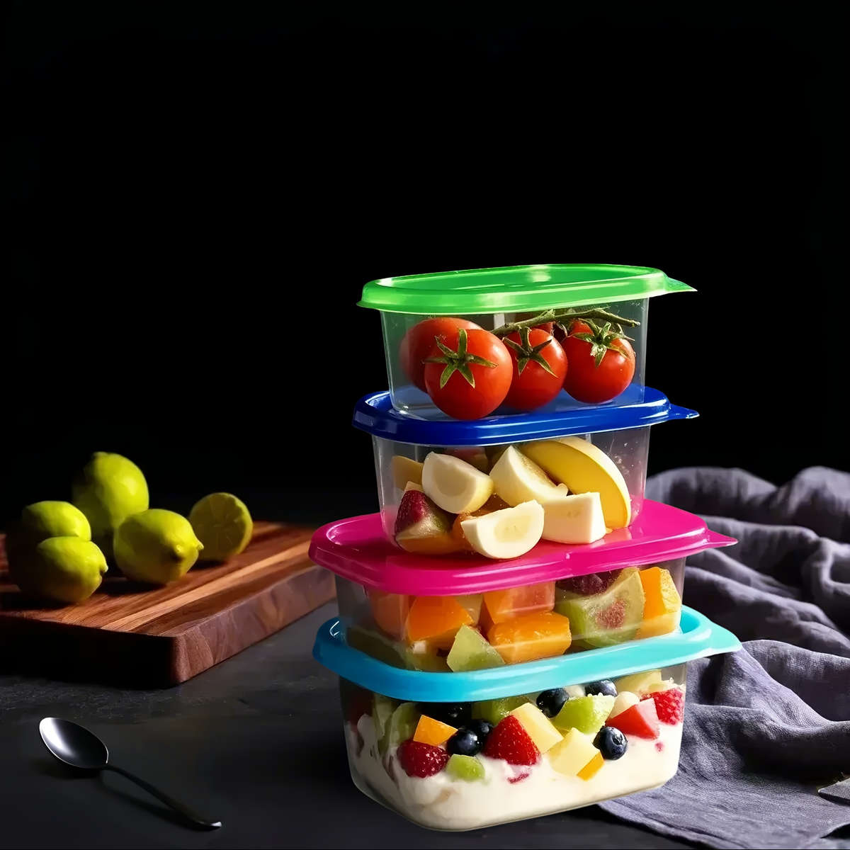 10pcs Stackable BPA-Free Plastic Food Storage Containers Set Square Lunch Boxes with Flip Top