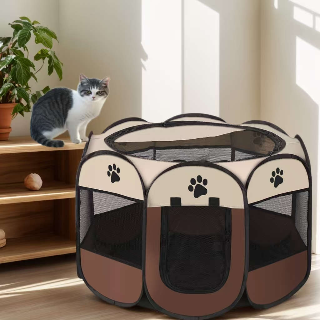 1pc Beige+gray size Size: 73*73*43cm (Foldable)Pet Cage