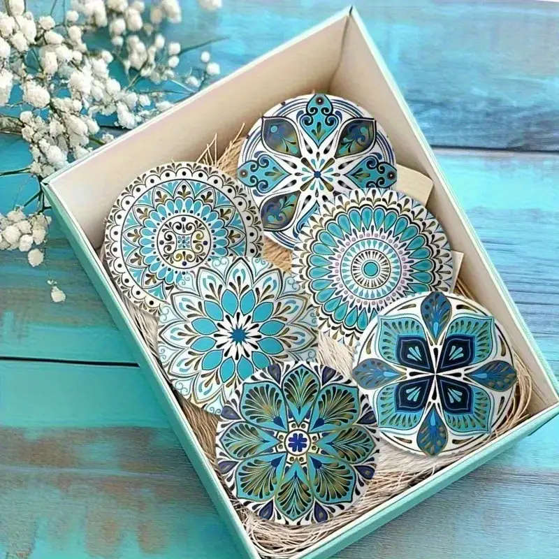 6pcs Floral and Geometric Patterns 10.01x10.01cm, Suitable for Coffee Enthusiasts