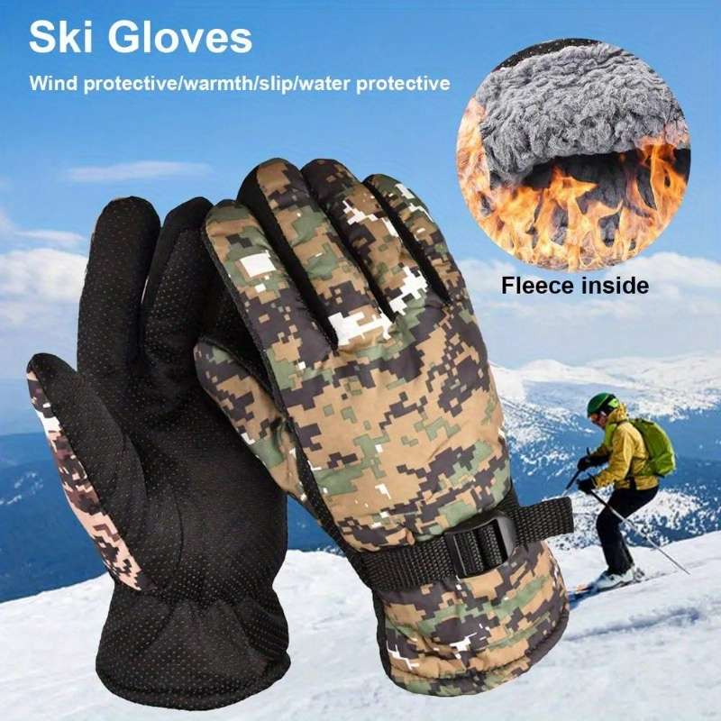 1 Pair Camouflage Grey Warm Gloves