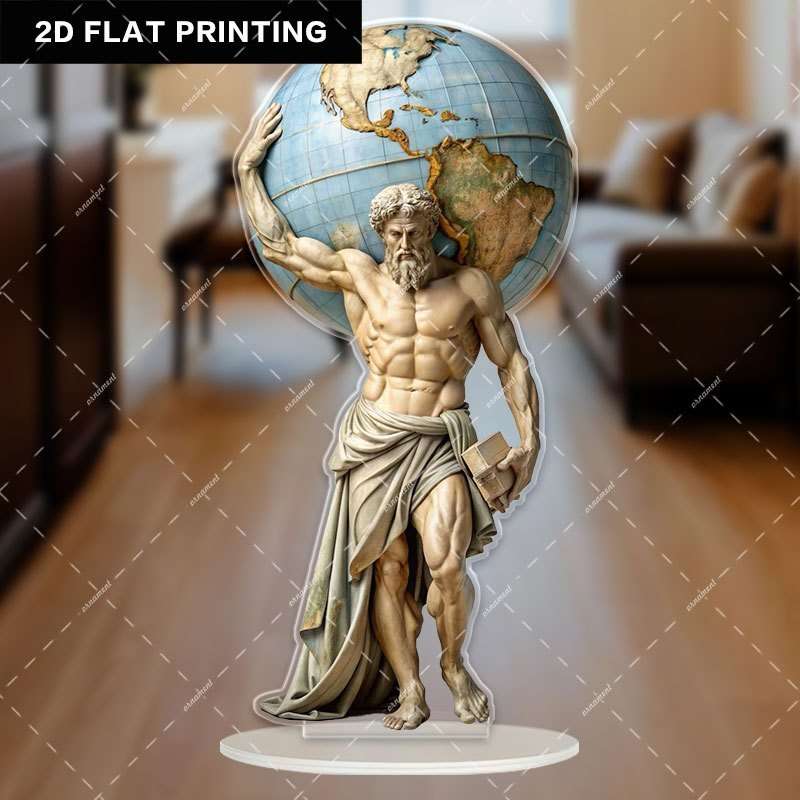 1pc 2D Flat   Acrylic Hercules Greek Mythology Statue Classical Desktop Artwork with Detai