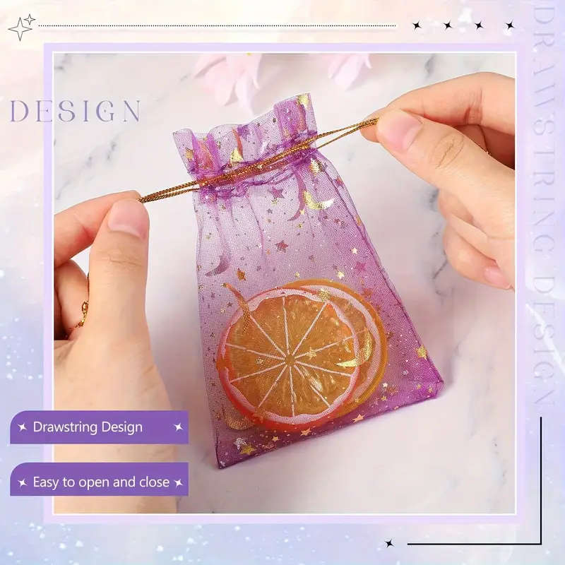 50 Moon and Star Transparent Hard Mesh Drawstring Bag