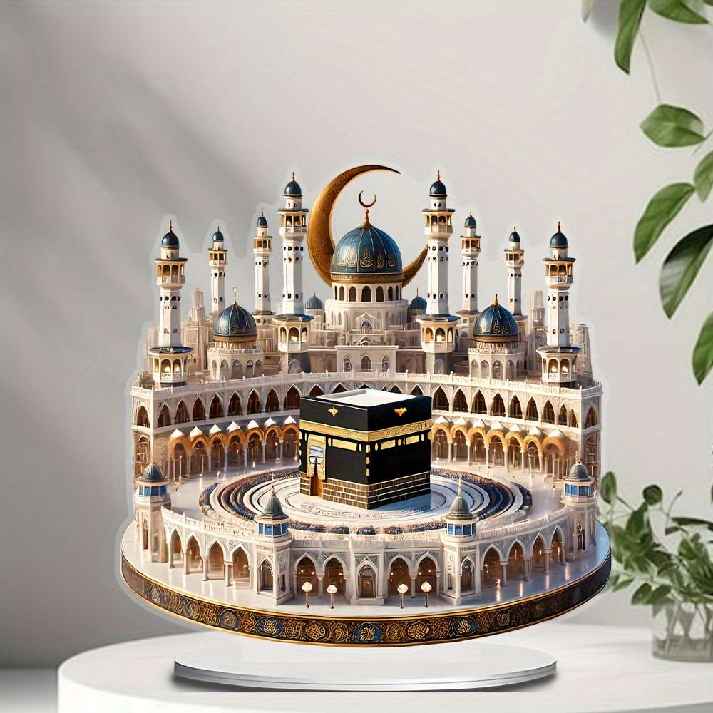 1pc 2D Flat  Bohemia Style Crystal Mosque Desktop Decoration Intricate  Acrylic Islamic Archite